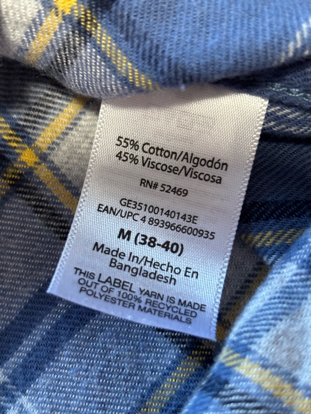 George Men’s Plaid Button Up Shirt - Size Medium - Blue & Yellow Soft Blend - Picture 7 of 9